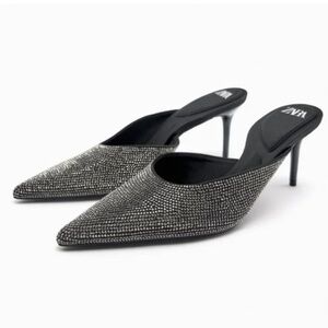 Zara glittery jeweled slip on mules